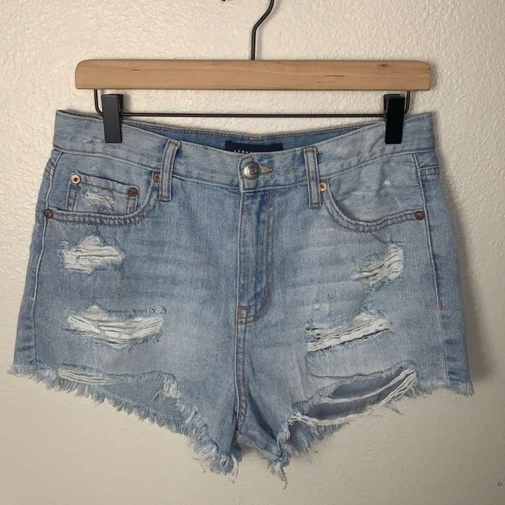 AEROPOSTALE HIGH RISE SHORTY LIGHT BLUE DISTRESSED